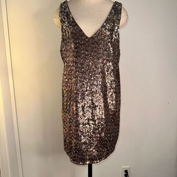 Sam Edelman Gold Metallic All Over Sequin Cocktail Dress Small Sleeveless Glam - Picture 11 of 11